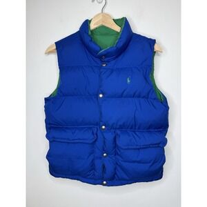 Polo Ralph Lauren Down Puffer Vest Womens S Blue Green Pony Logo Preppy Gorpcore